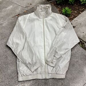 Morgan Square Vintage 80s Nylon Grey White Windbreaker Jacket Full Zip Mens M